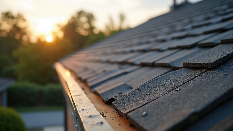 Close-up view of a shingle roof under renovation
