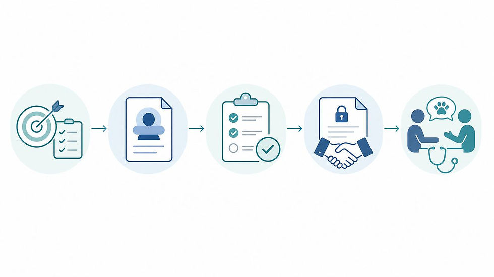 Veterinary practice buyer screening process from seller goals through NDA and buyer conversation