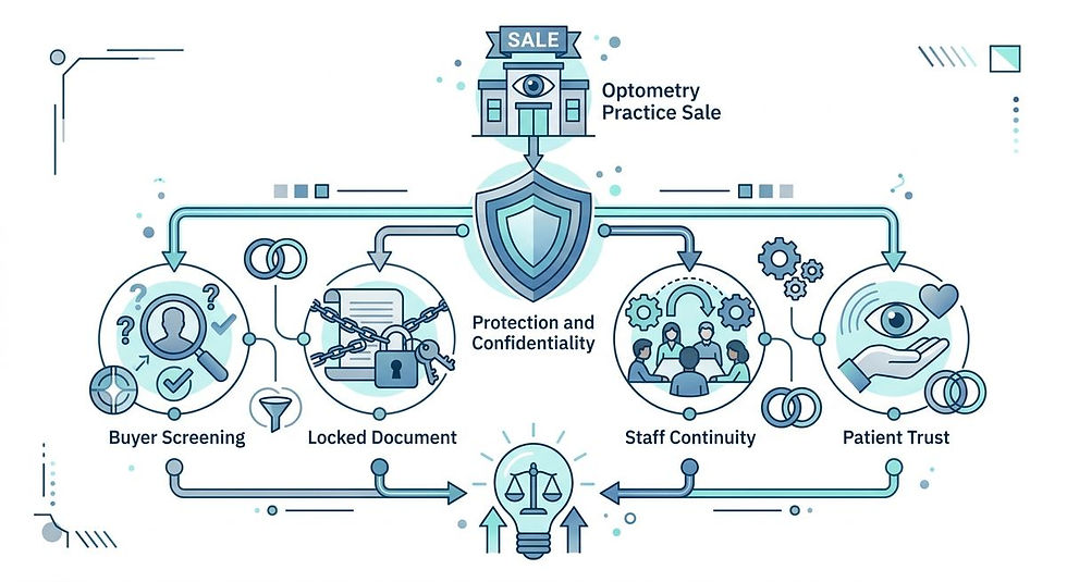 Confidentiality protection framework for an optometry practice sale