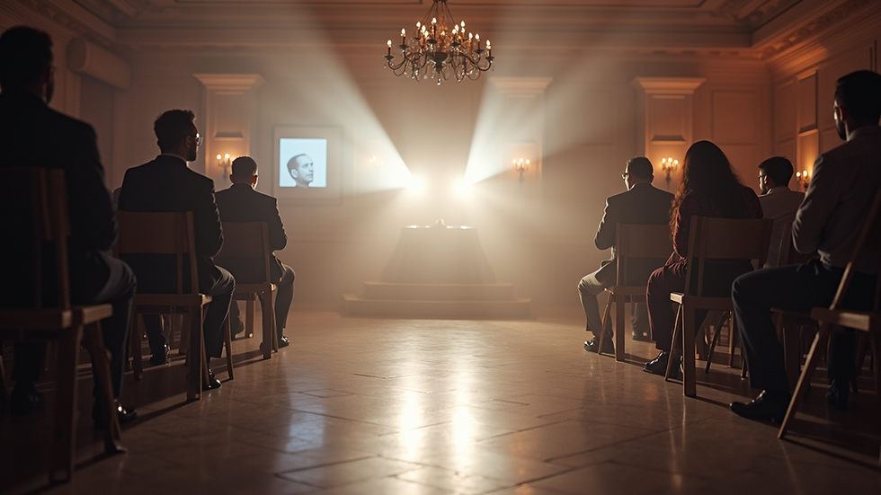 Vue en plongée d'une salle de mariage éclairée avec des projecteurs LED et une machine à brouillard