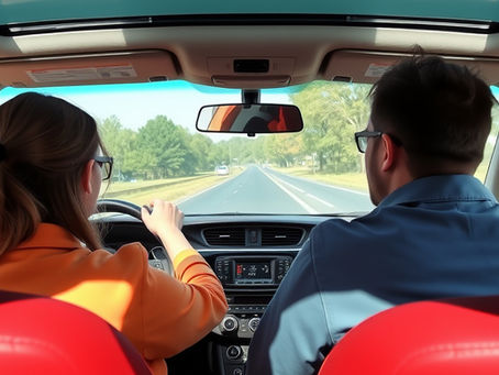 Learner driver receiving instruction from a driving instructor during a driving lesson in Derby