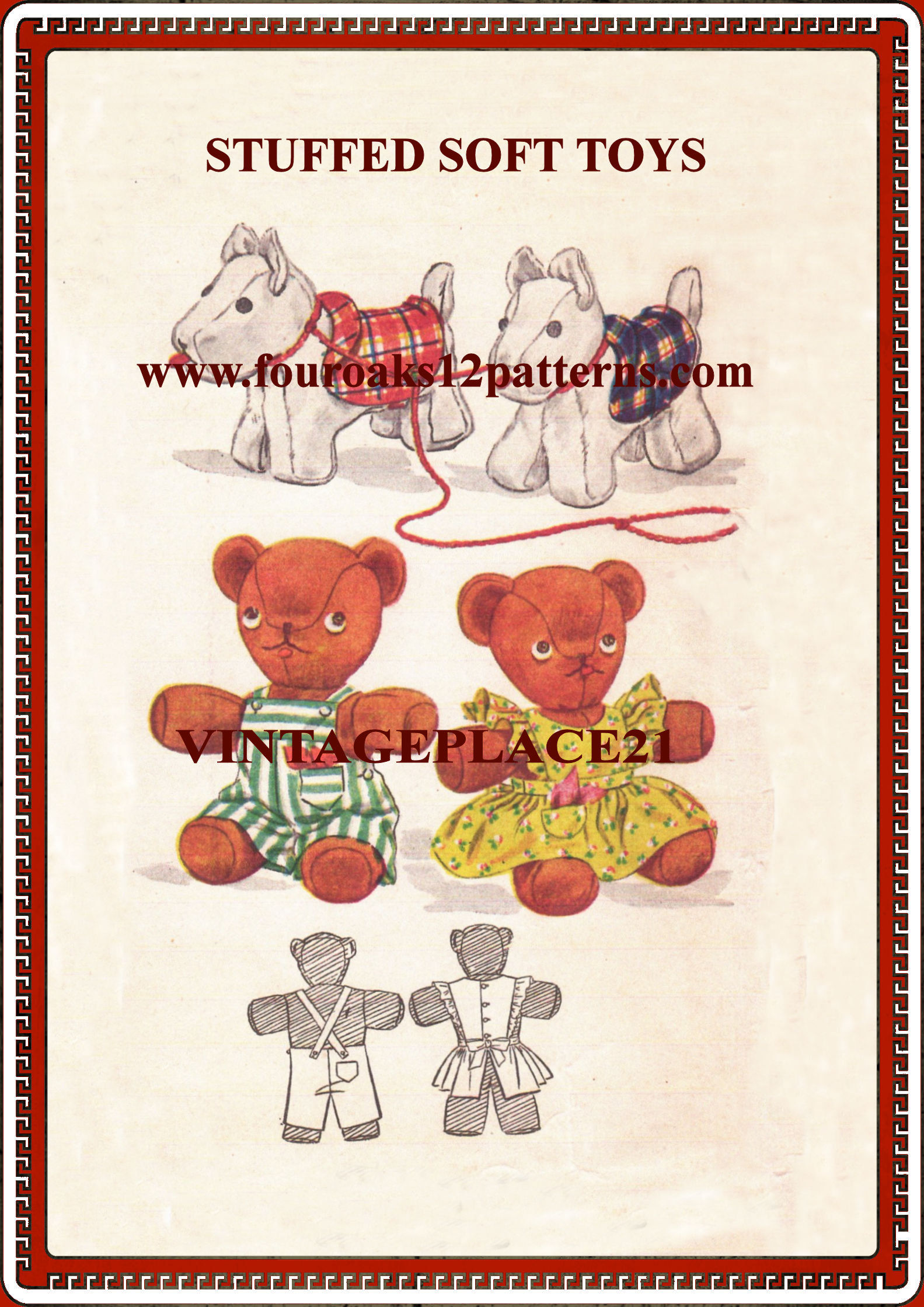 Stuffed Soft Toy Dog and Bear Pattern 1149