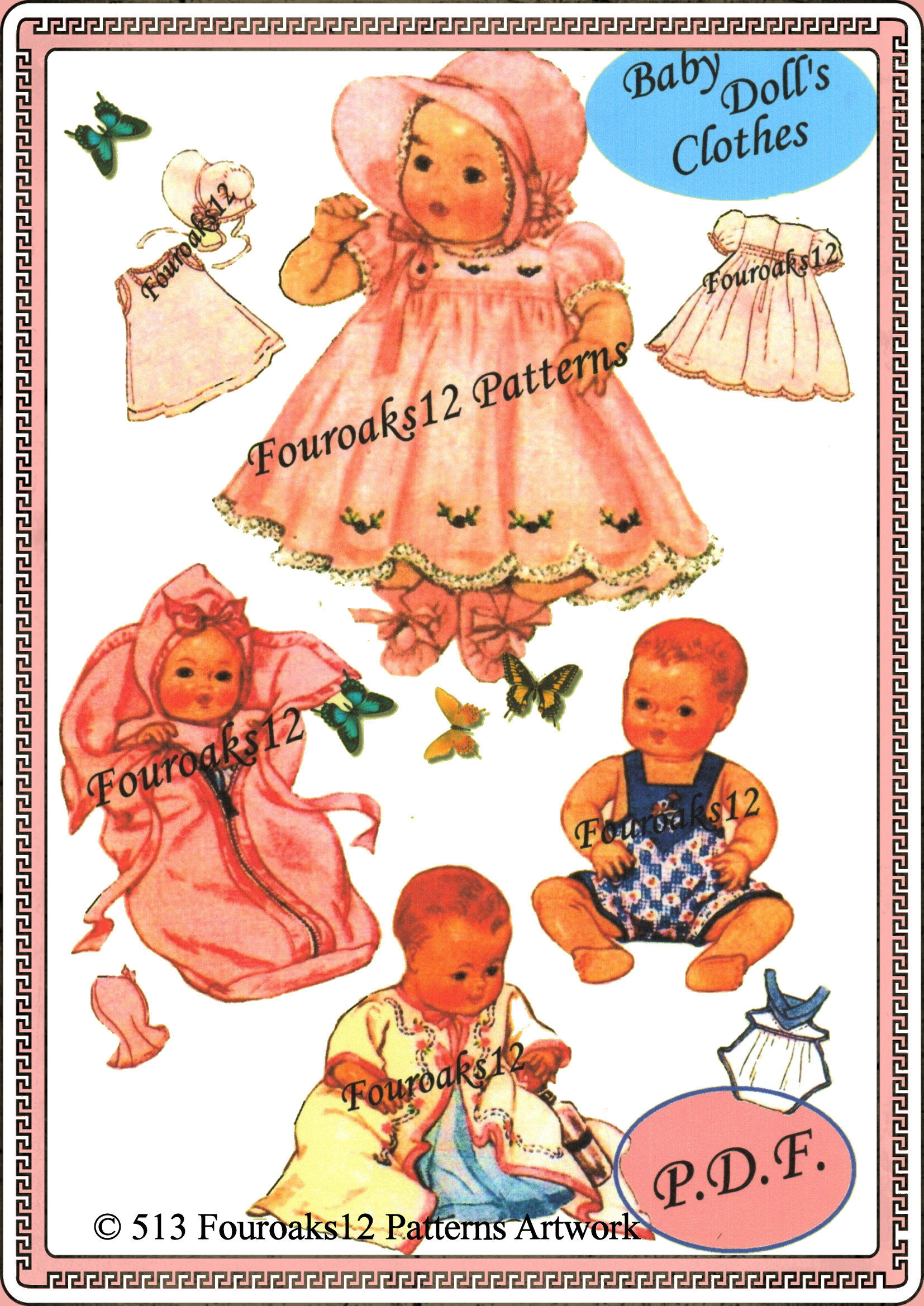 Doll's Clothes 11" Baby Doll Sewing Pattern 513
