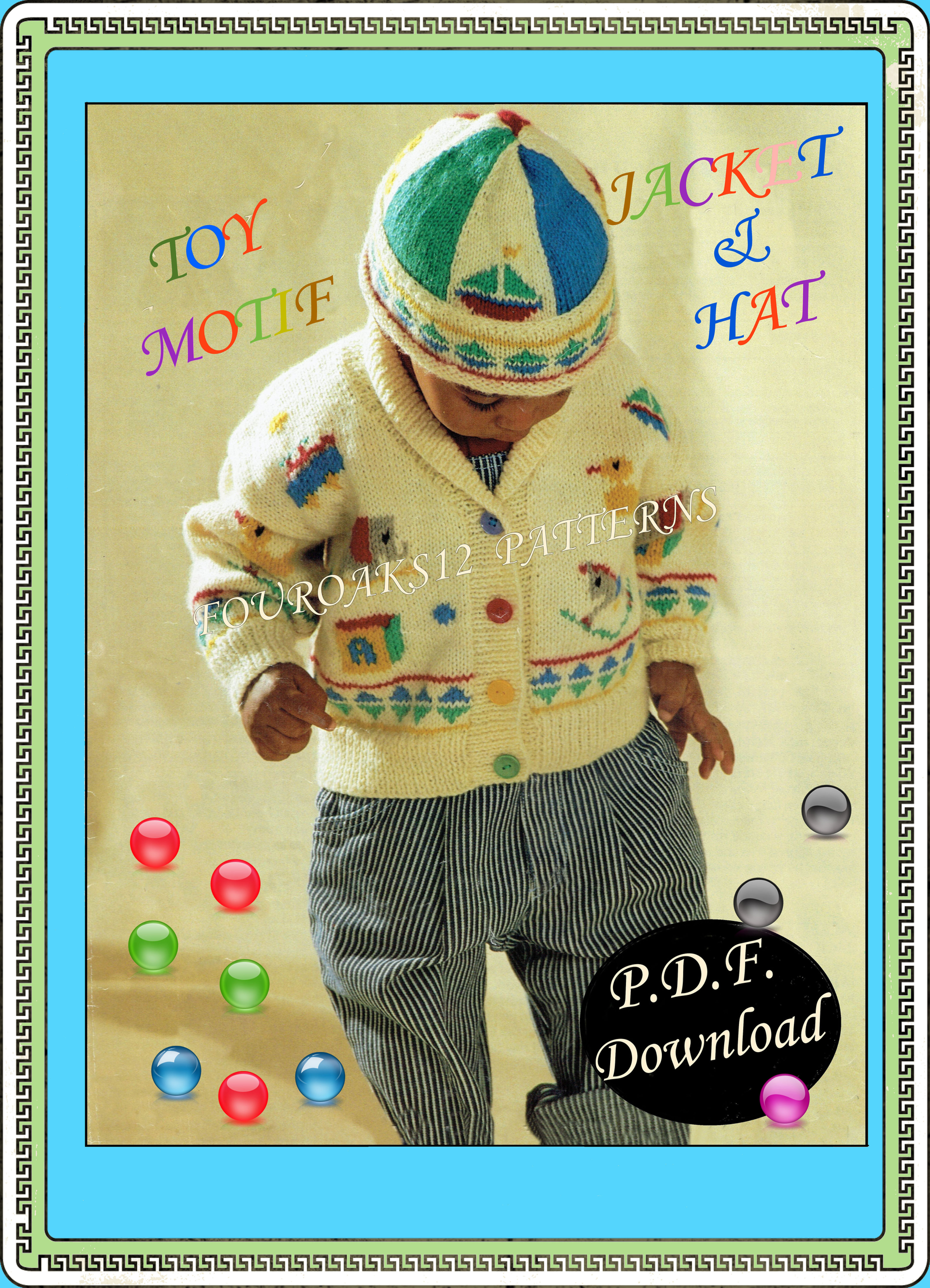 Boy's Toy Motif Jacket and Hat Knitting Pattern 4118