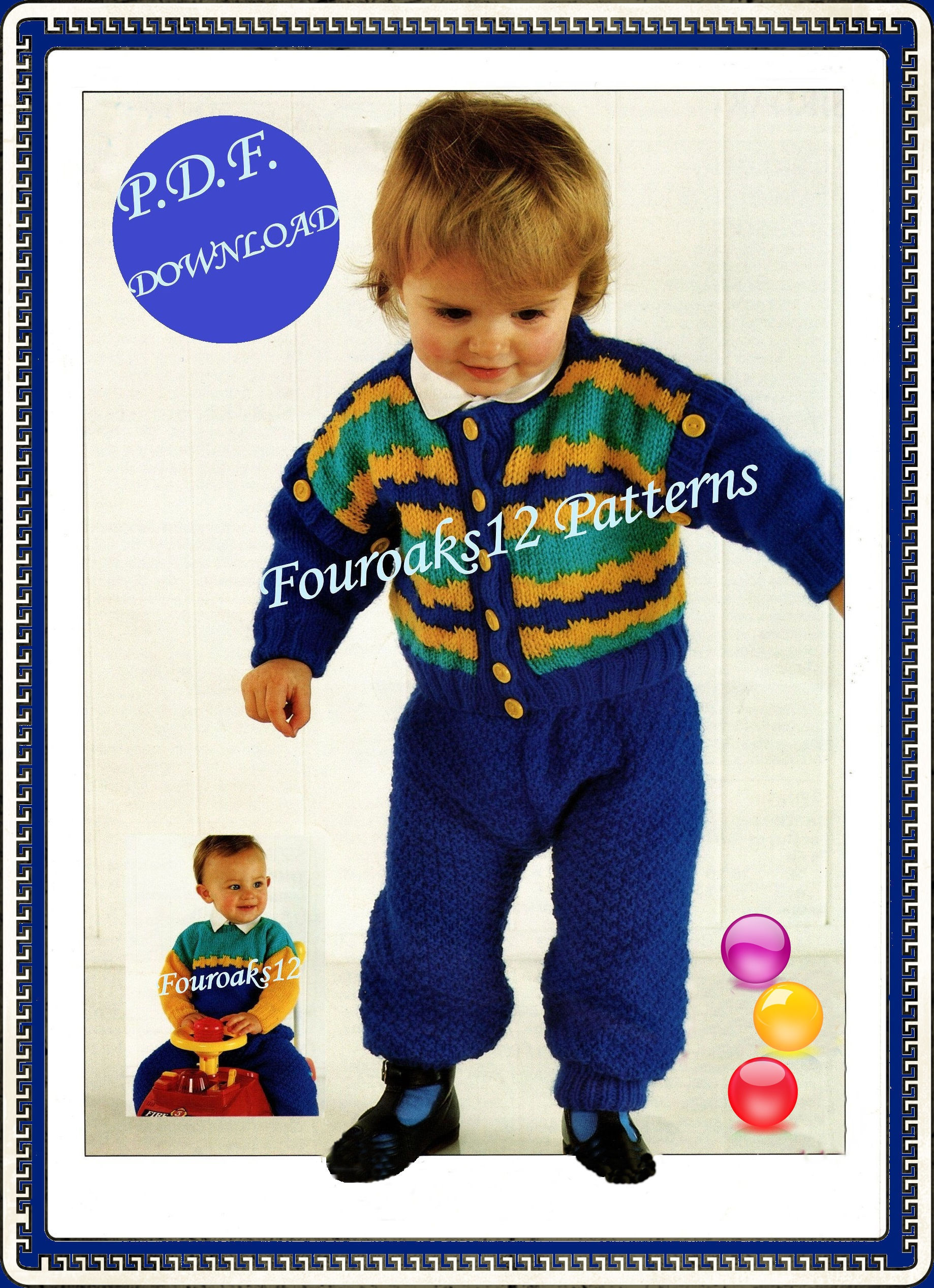Child's Cardigan, Sweater Play Set Knitting Pattern 3596