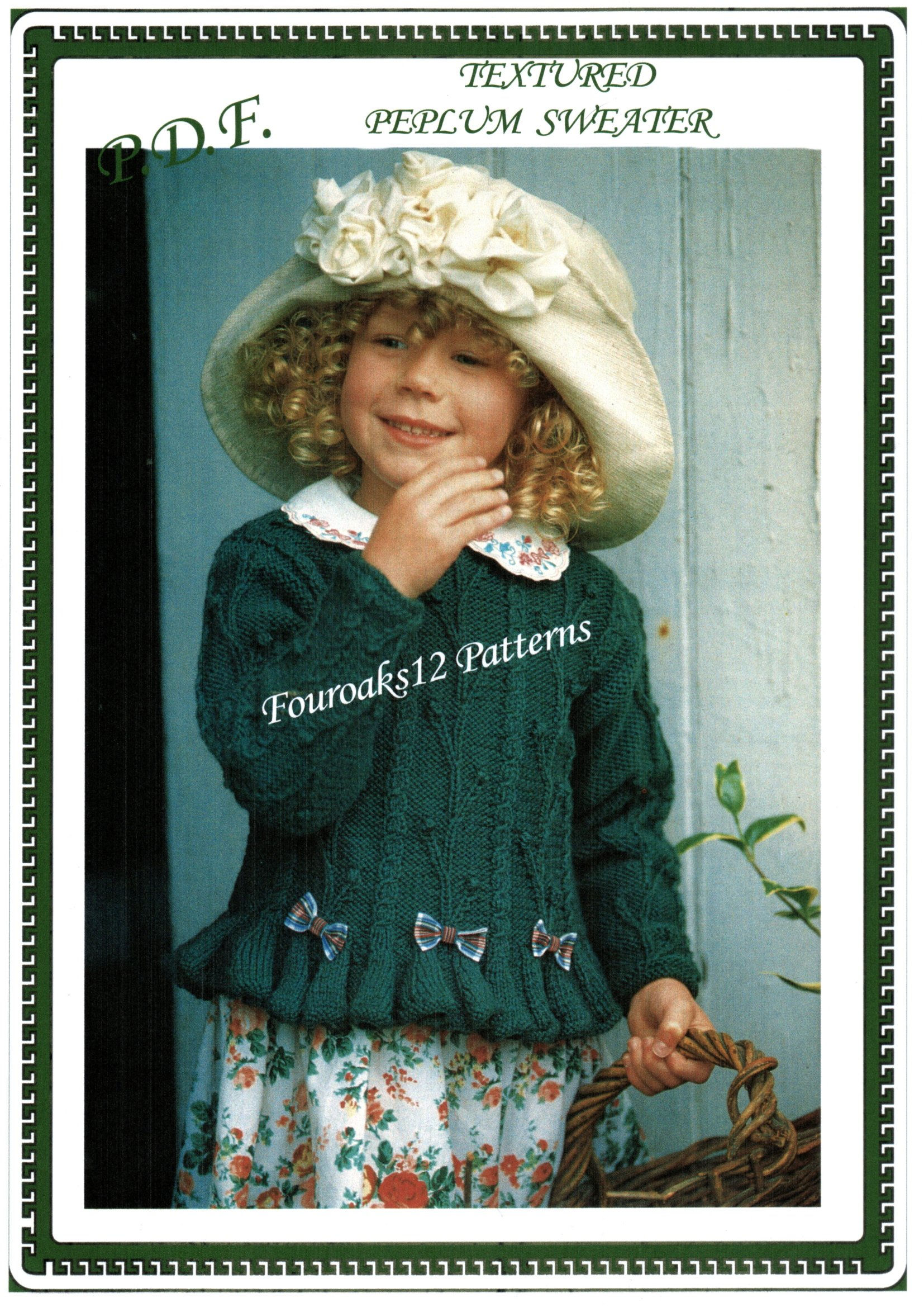Girl's Textured Sweater with Bows Knitting Pattern 8070