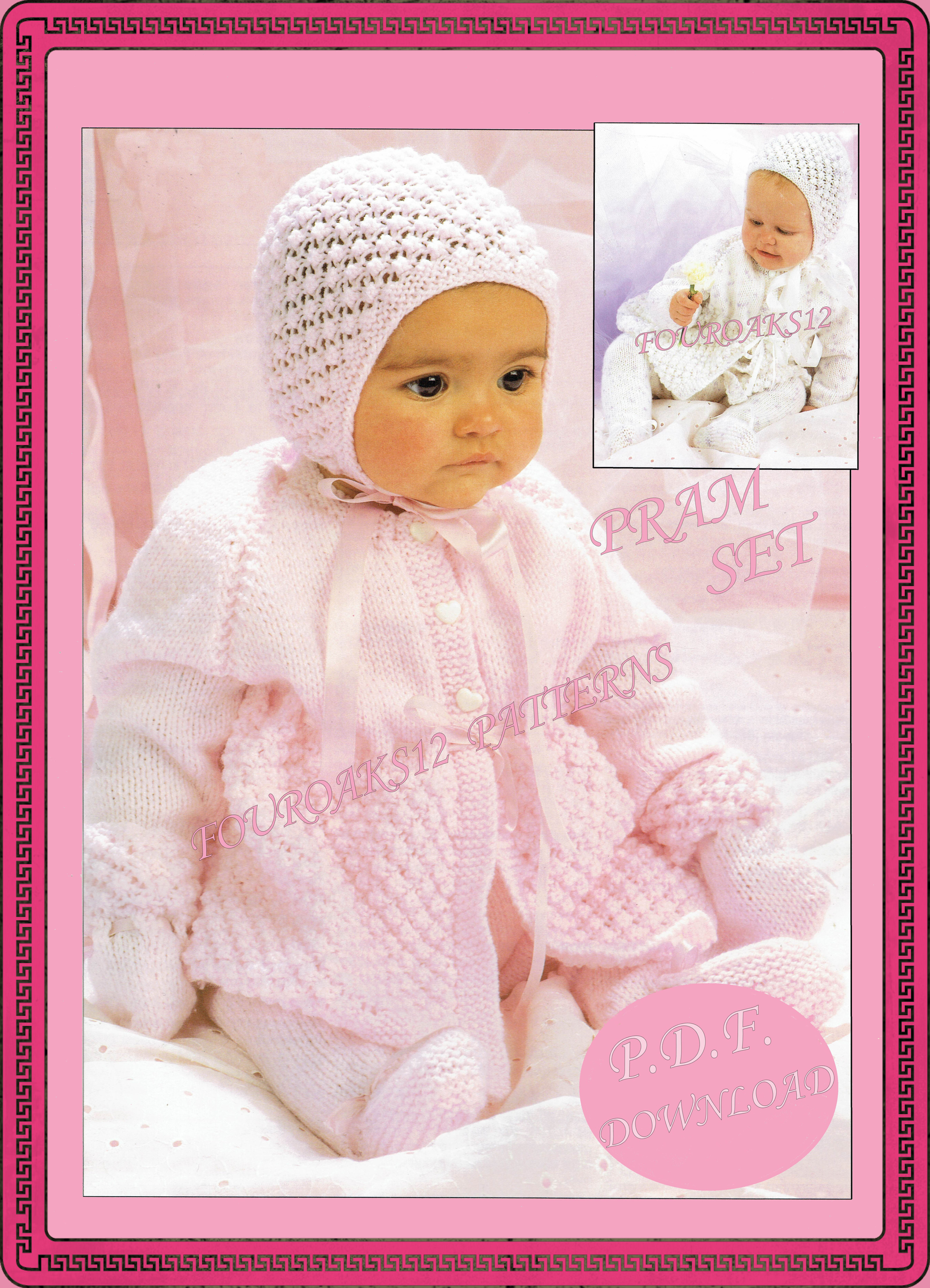 Baby Girl's Pram Set Knitting Pattern C4499