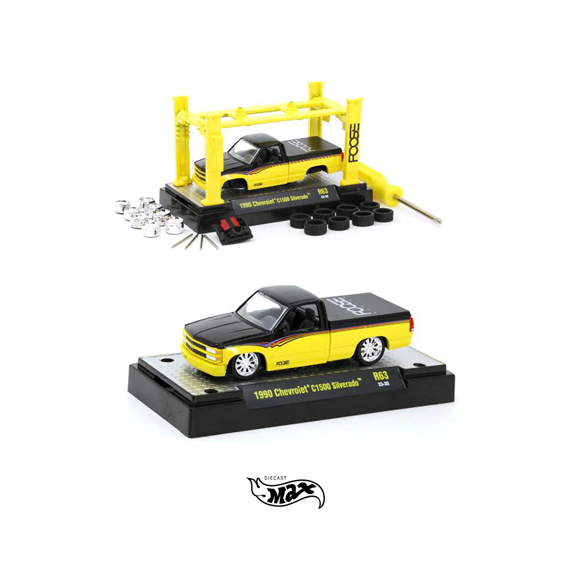 M2 Machines 1:64 1990 Chevy Silverado C1500 R63. Foose Design. Yellow. Diecast Max Tienda en Linea
