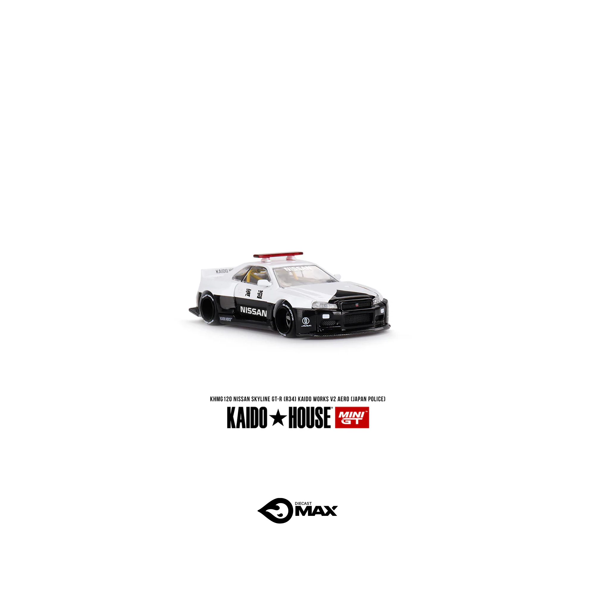 Kaido House x Mini GT 1:64 Nissan Skyline GT-R (R34) Kaido Works V2 Aero Police