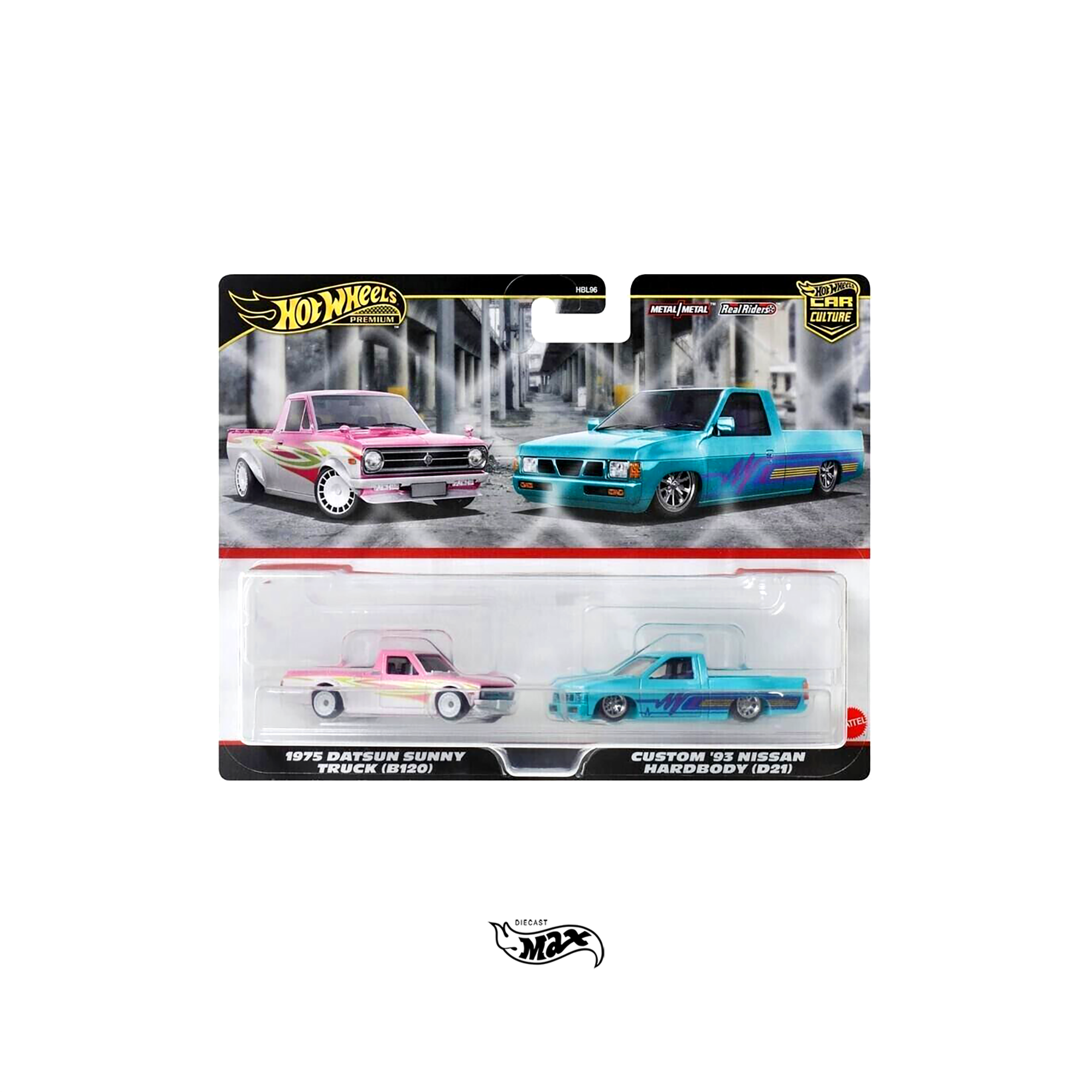 Hot Wheels Premium Car Culture 2-Pack Nissan Trucks 1975 Datsun Sunny Truck (B120)+ Custom ’93 Nissan Hardbody (D21)