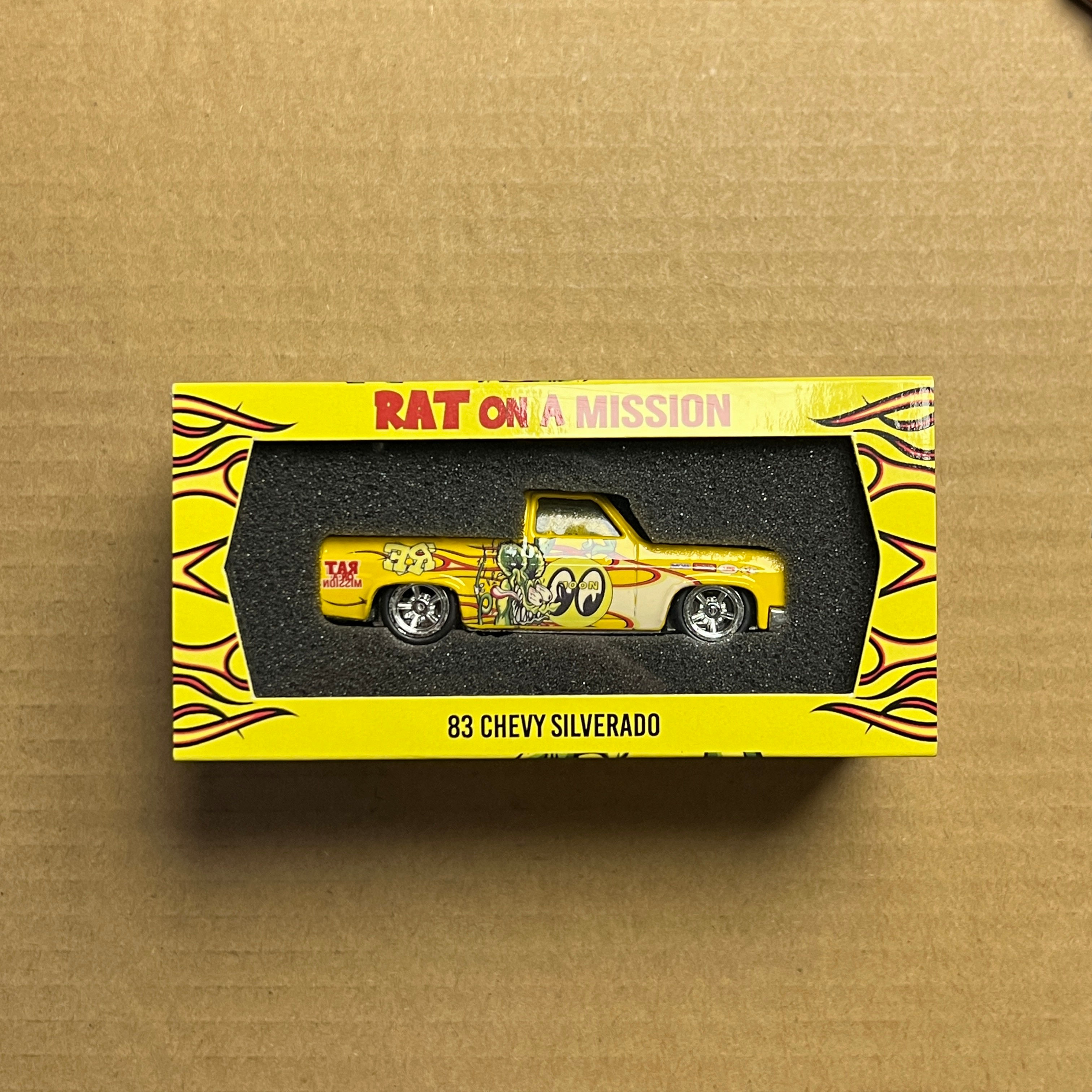 Custom Hot Wheels 1983 Chevy Silverado Rat on a Mission Yellow / Moon #02 of 10