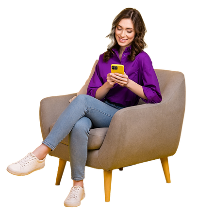 woman sitting on phone in purple shirt.png