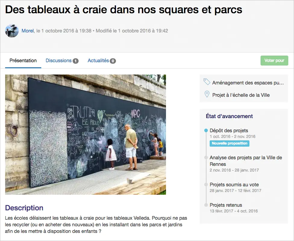 une capture d ecran d un projet depose avec un emplacement geographique precis