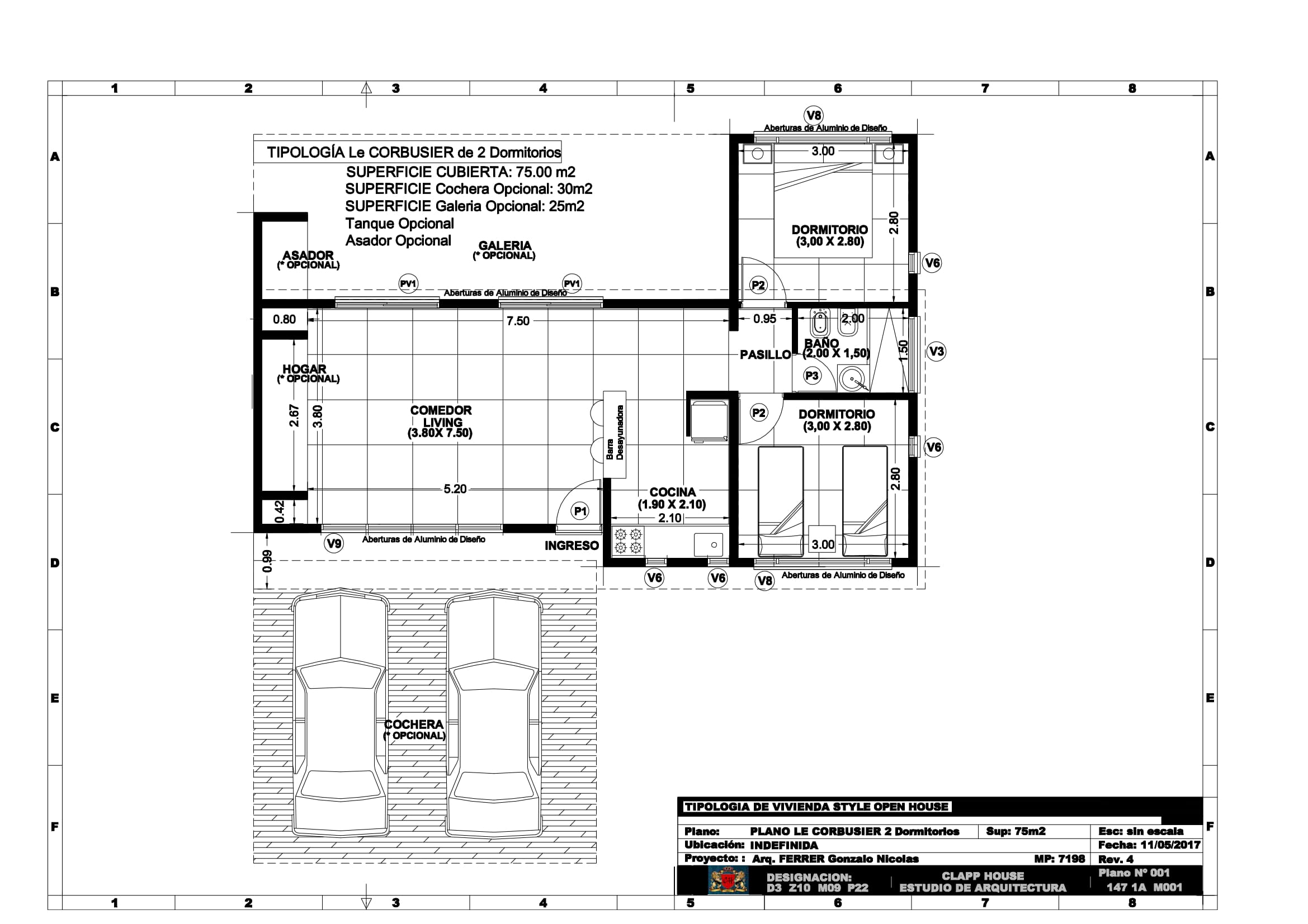 Le CORBUSIER 75m2 de 2 Dorm.