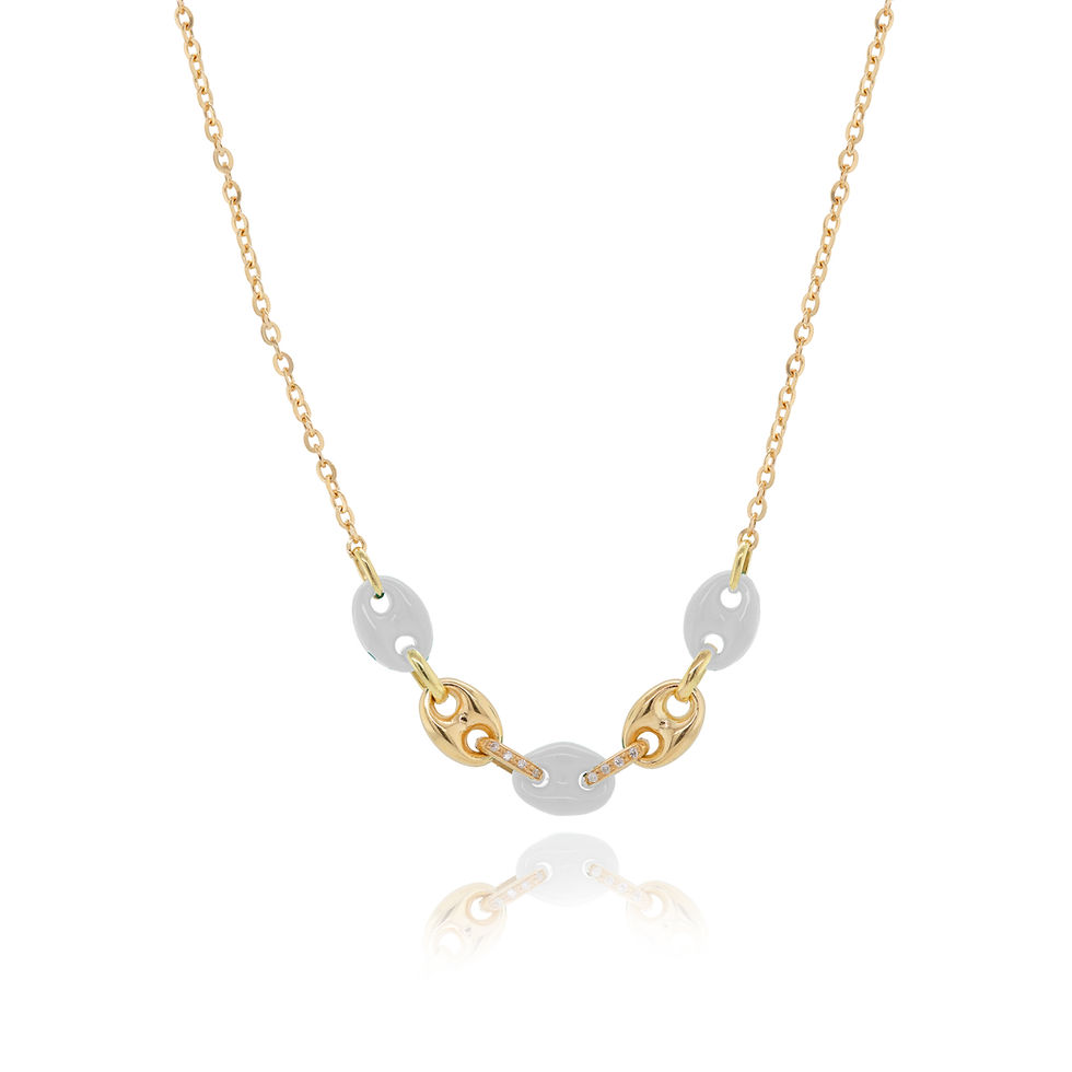 Thumbnail: 18K Yellow Gold Enamel & Natural Diamond  Necklace