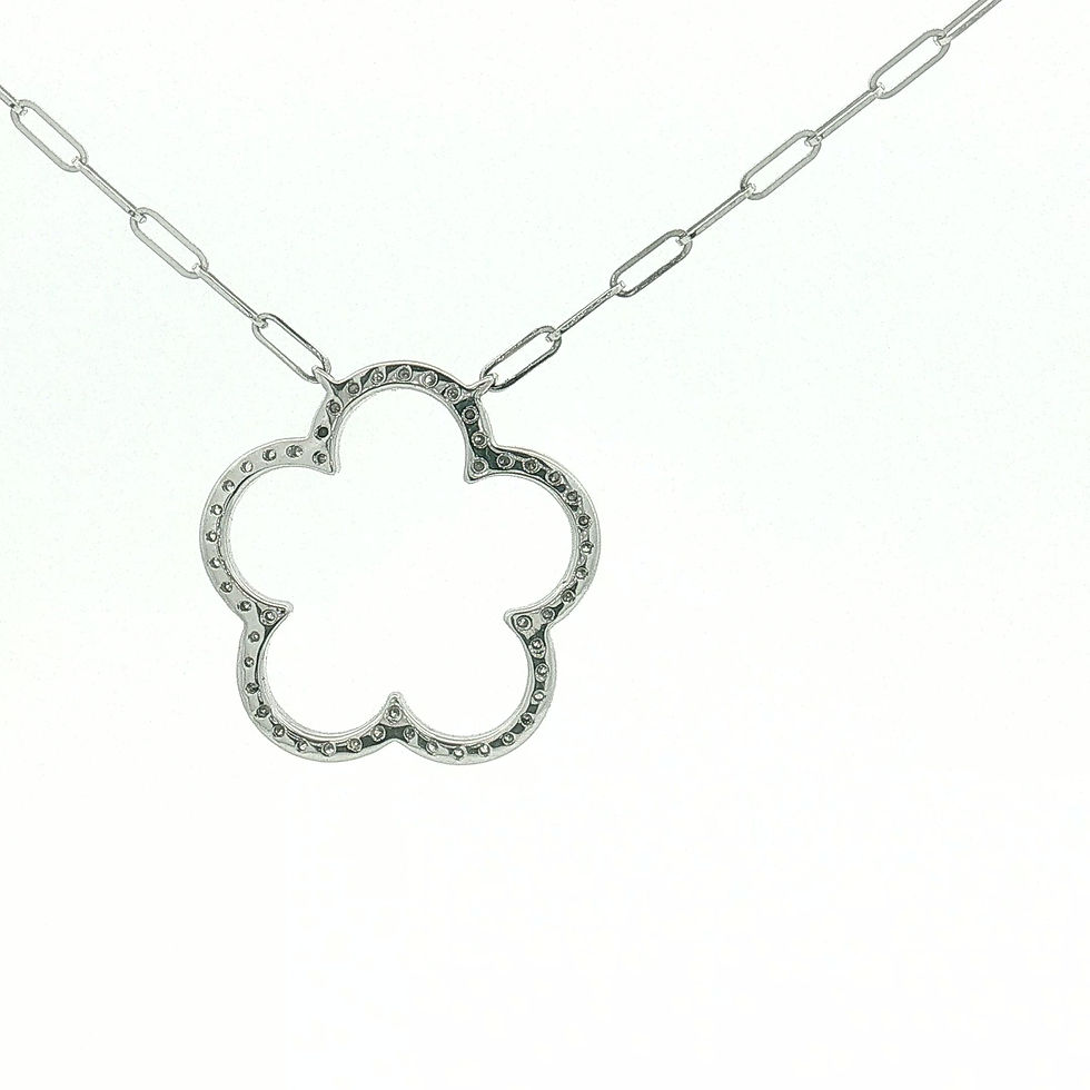 Thumbnail: 14K White Gold Open Flower Diamond Paperclip Chain Necklace