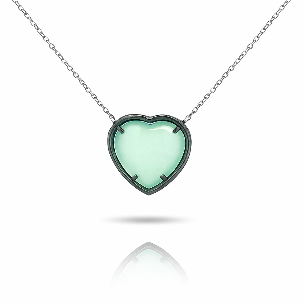 Thumbnail: 14K White Gold Aqua Chalcedony & Diamond Black Rhodium  Heart Necklace