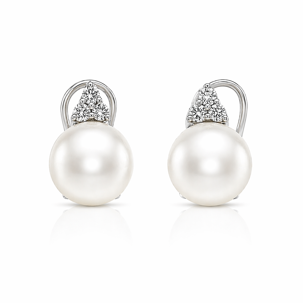 Thumbnail: 14K White Gold Fresh Water Pearl & Diamond Earrings
