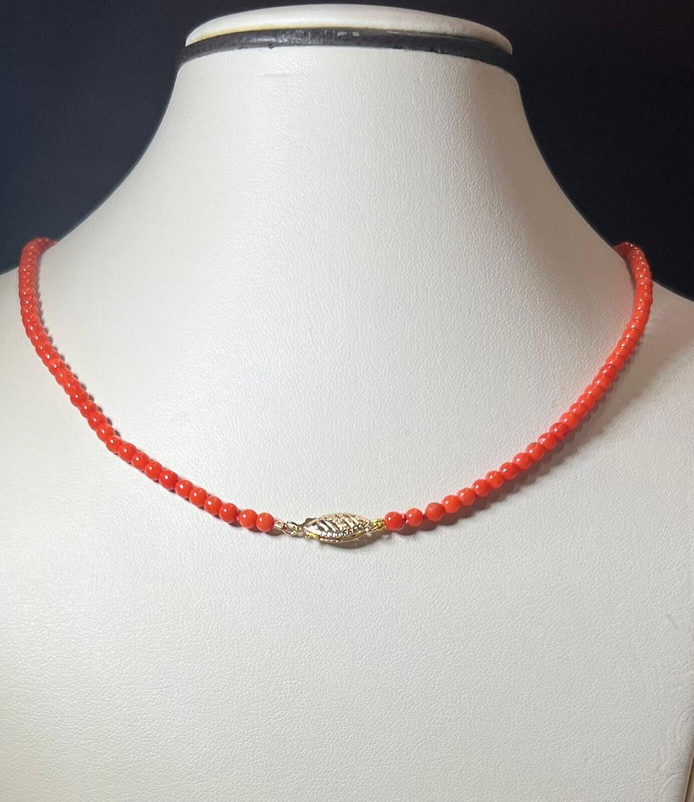 Thumbnail: 14K Yellow Gold Red Coral Bead Necklace
