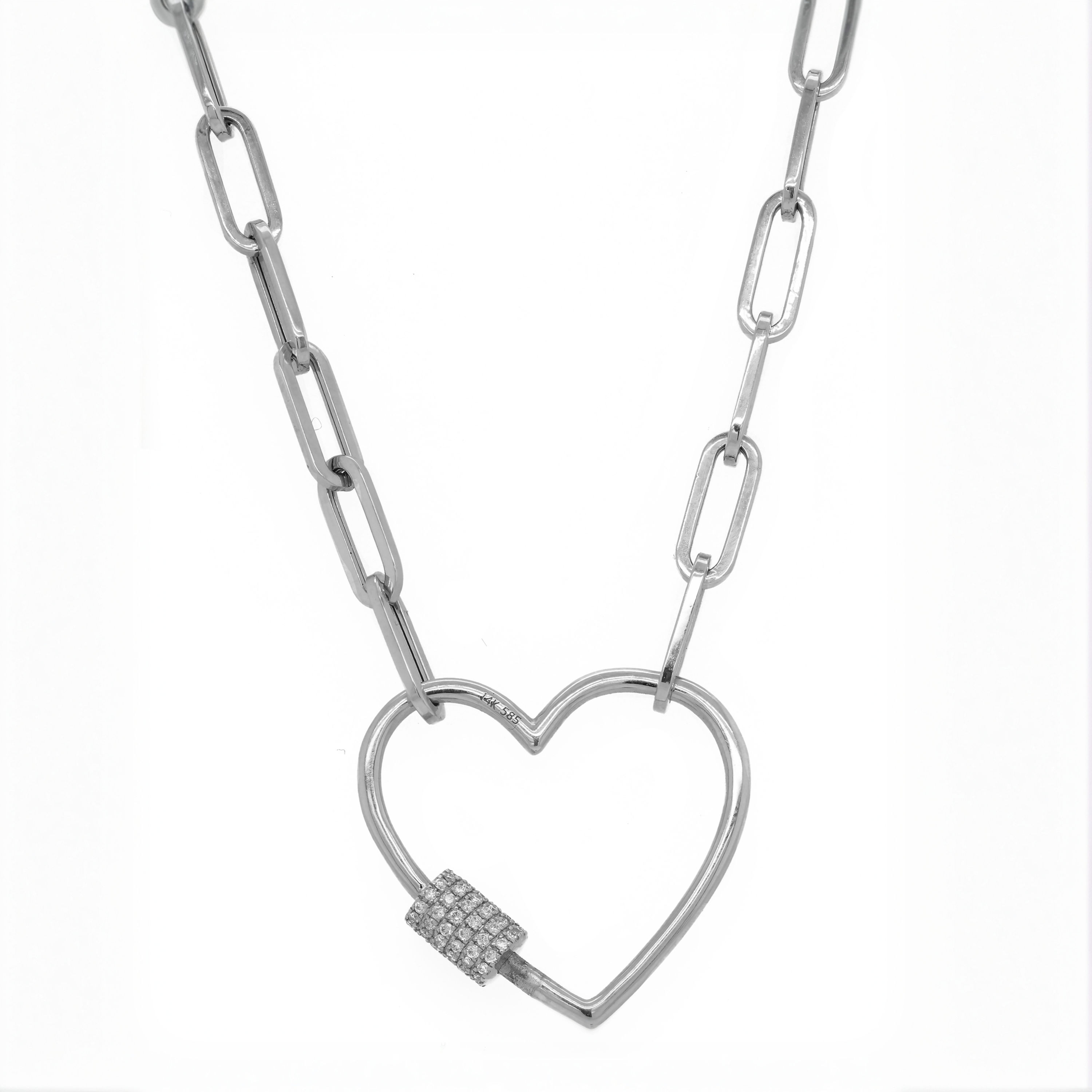 14K White Gold Natural Diamond Heart Necklace