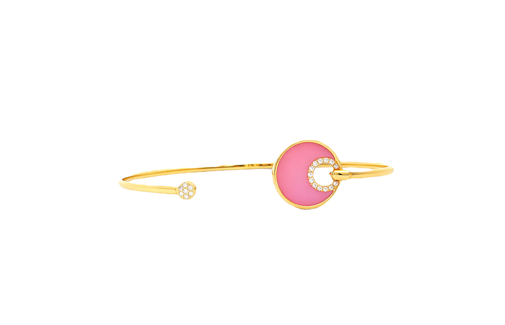 14K Yellow Gold Pink Opal & Diamond Bangle