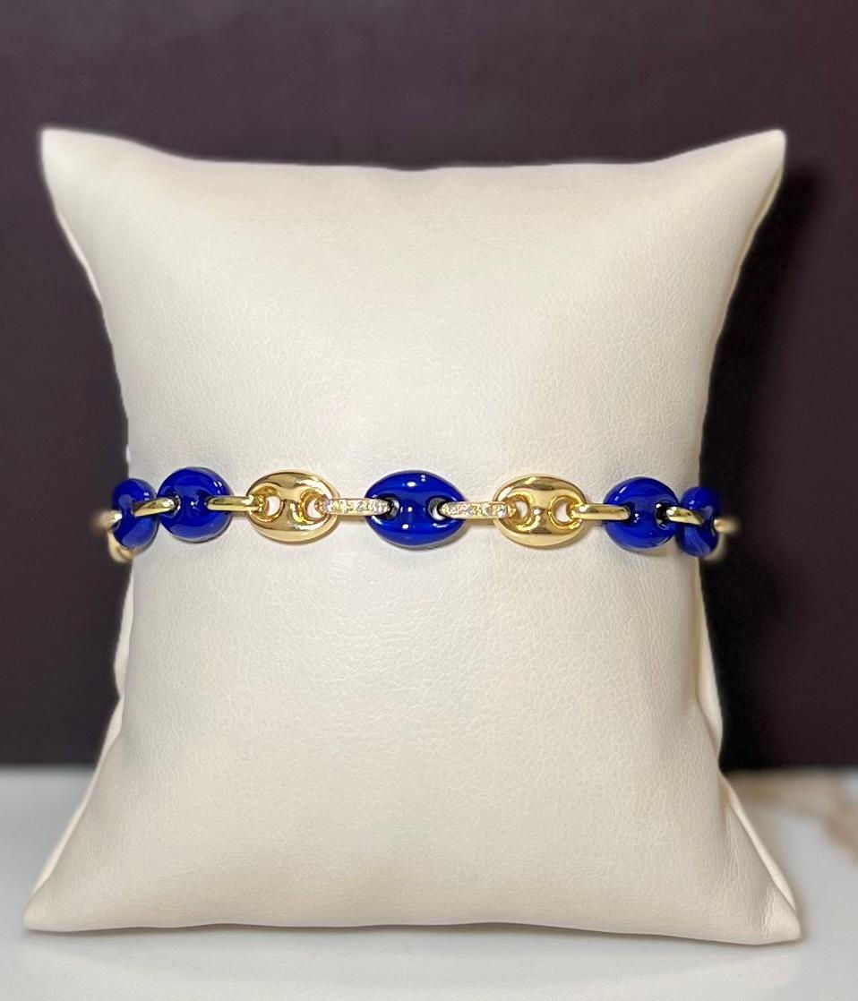 Thumbnail: 18K Yellow Gold Enamel & Natural Diamond Bracelet