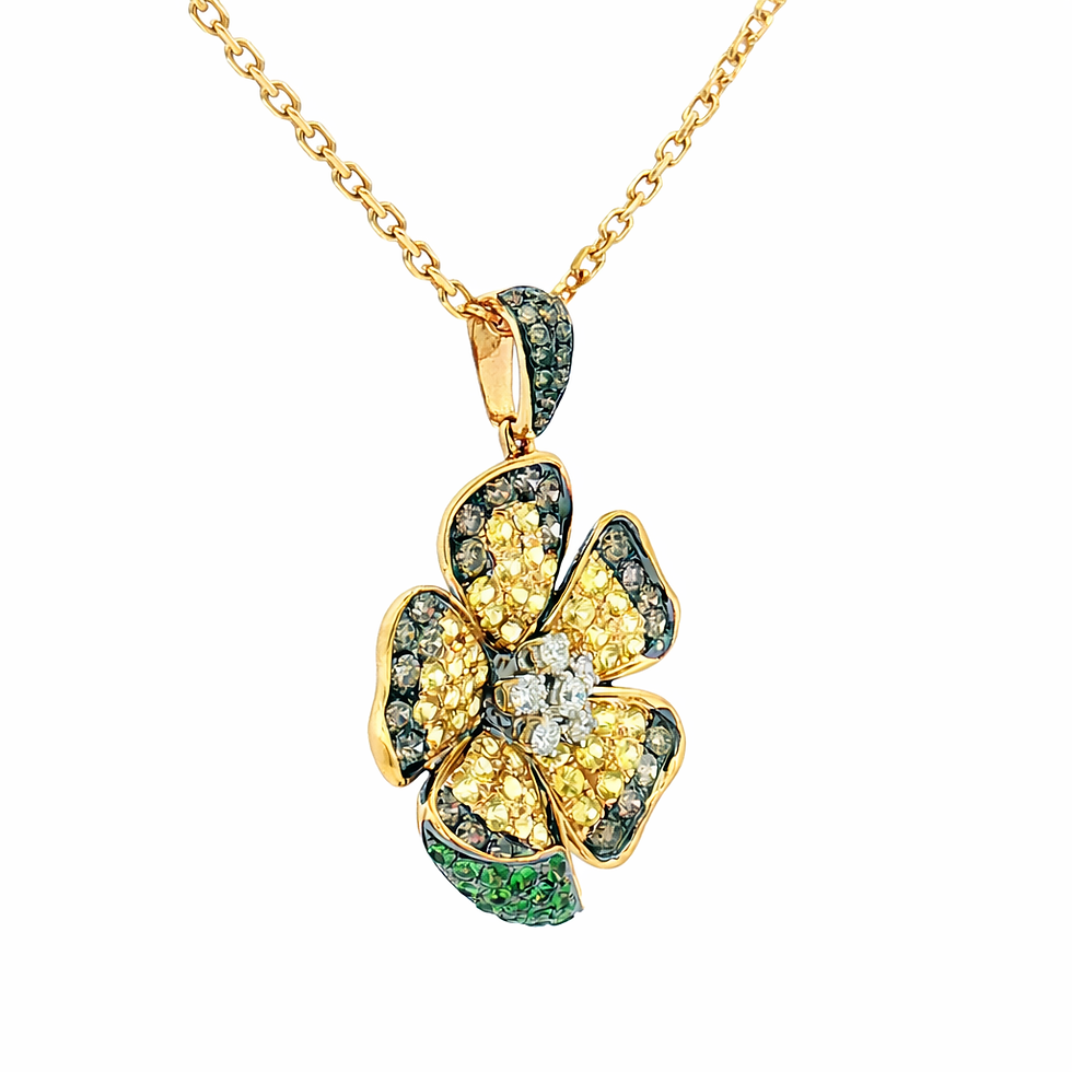 Thumbnail: 14K Yellow Gold Tsavorite Yellow Sapphire & Natural Diamond Pendant Necklace
