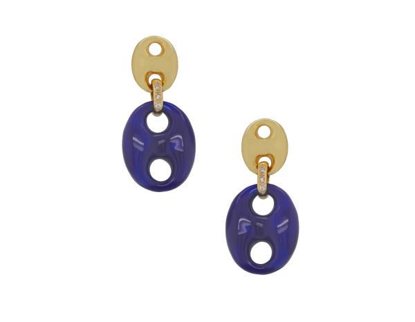 Thumbnail: 18K Yellow Gold Enamel & Natural Diamond Drop Earrings