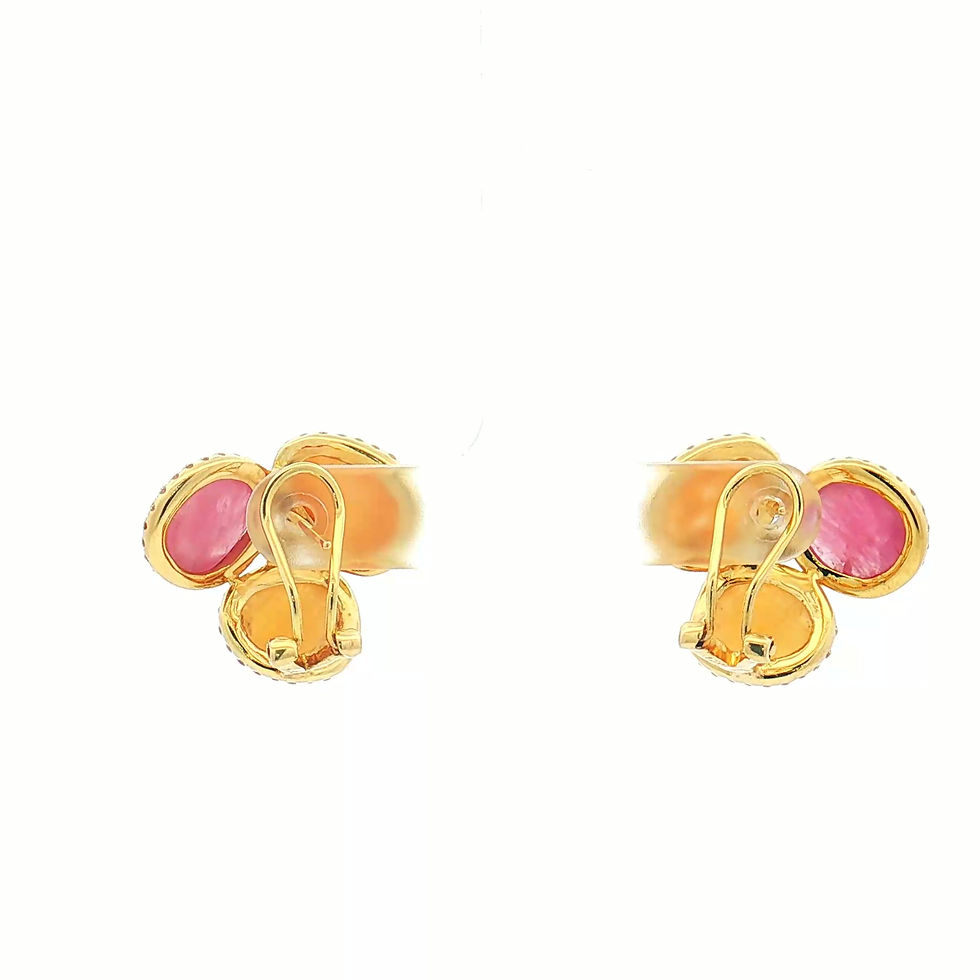 Thumbnail: 14K Yellow Gold Assorted Sapphire Slice & Natural Diamond Stud Earrings