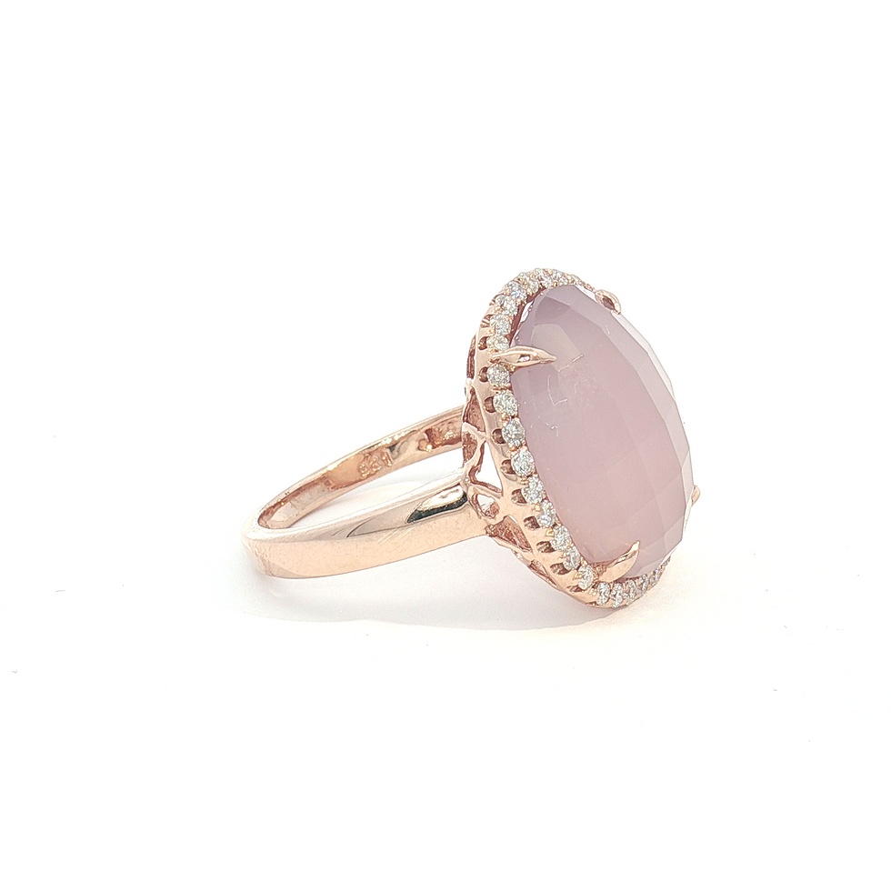 Thumbnail: 14K Rose Gold Pink Chalcedony & Diamond Ring