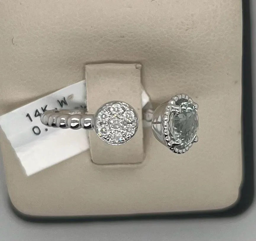 Thumbnail: 14K White Gold Green Amethyst and Natural Diamond Ring