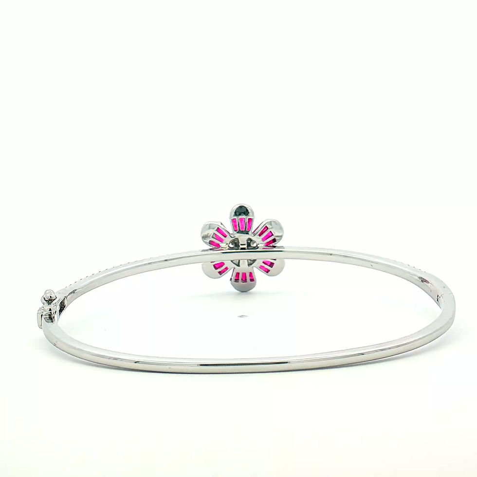Thumbnail: 14K White Gold Ruby & Diamond Flower Bangle
