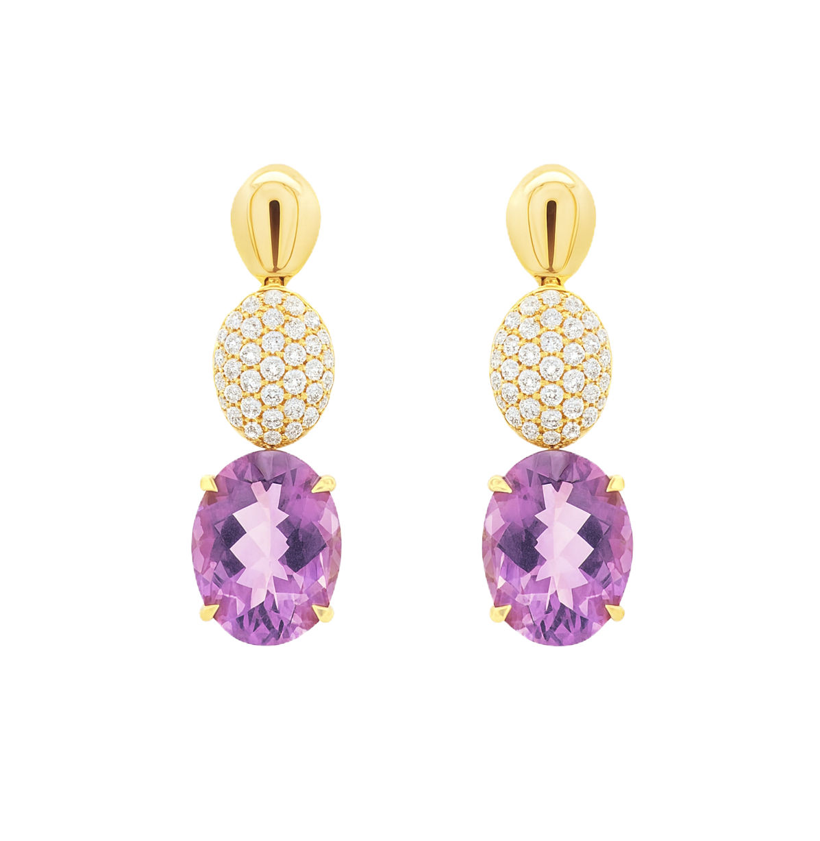 14K Yellow Gold Amethyst & Diamond Drop Earrings