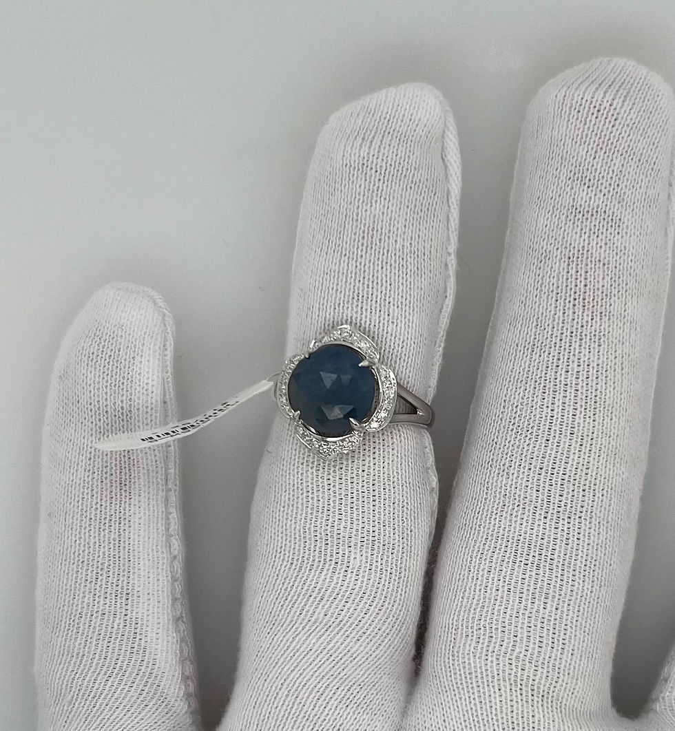 Thumbnail: 14K White Gold Blue Sapphire Slice and Natural Diamond Ring