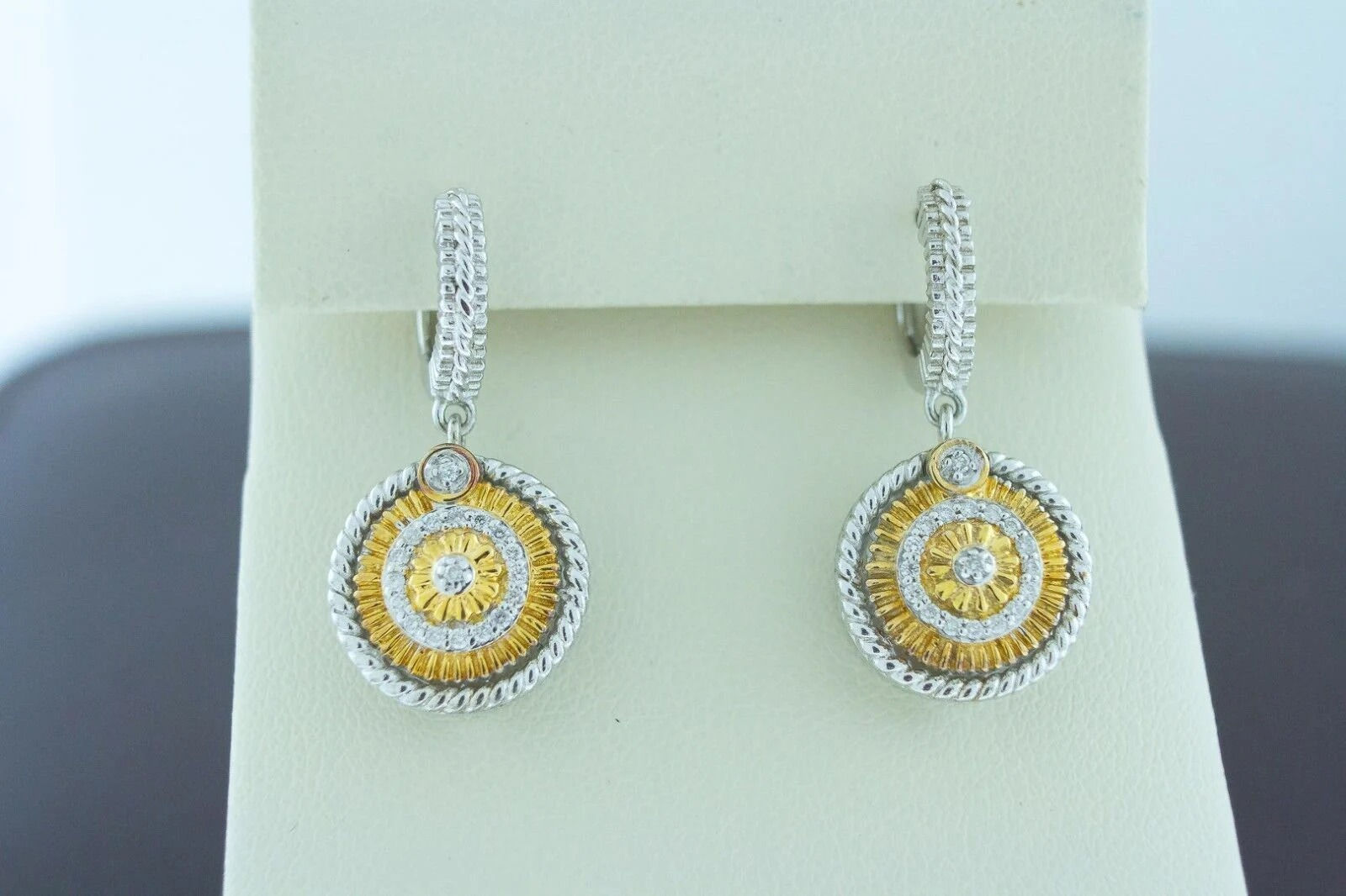 14K Yellow Gold - 925 Sterling Silver Natural Diamond Earrings