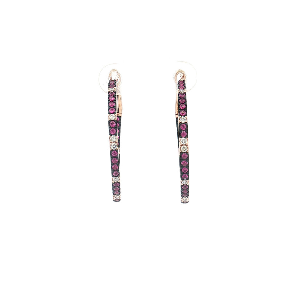 Thumbnail: 14K Rose Gold Ruby & Diamond Hoop Earrings