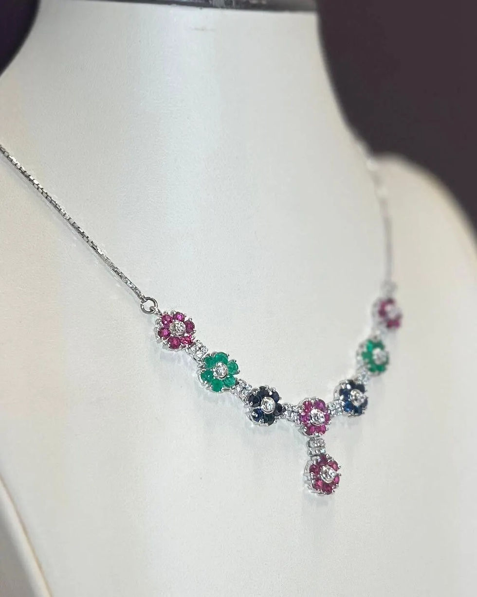 Thumbnail: Vintage Estate 925 Sterling Silver Natural Ruby, Sapphire, Emerald and Cubic Zir