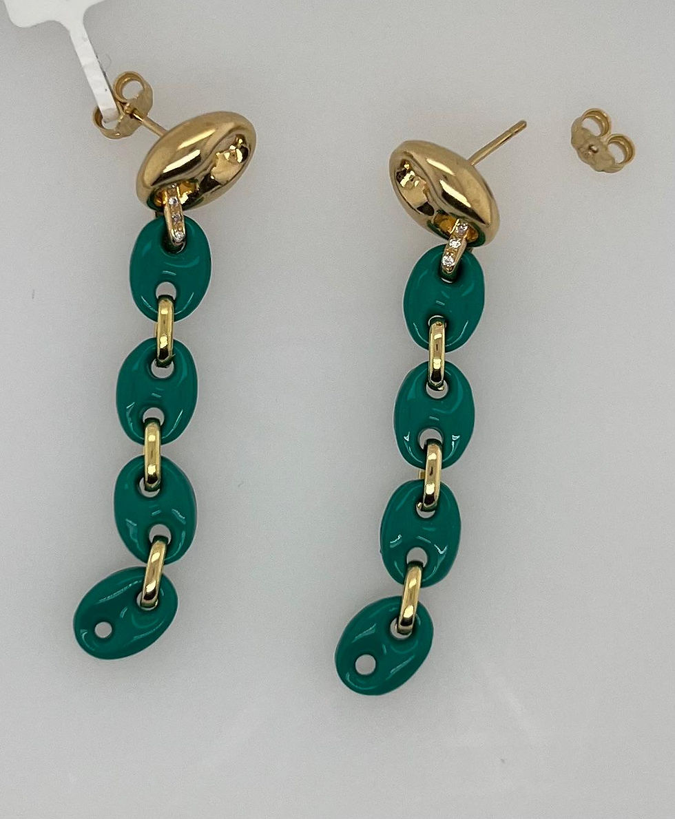 Thumbnail: 18K Yellow Gold Enamel & Natural Diamond Dangle/Drop Earrings