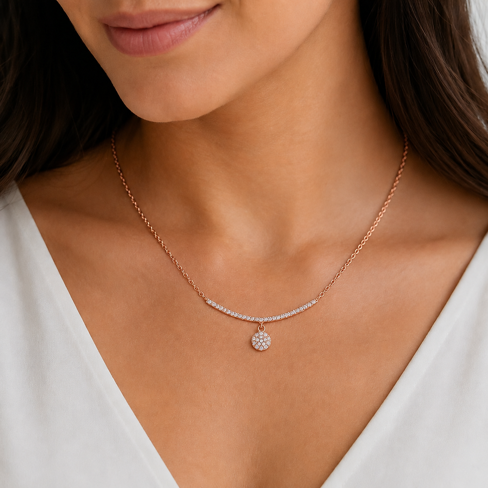 Thumbnail: 14K Rose Gold Diamond Bar Necklace