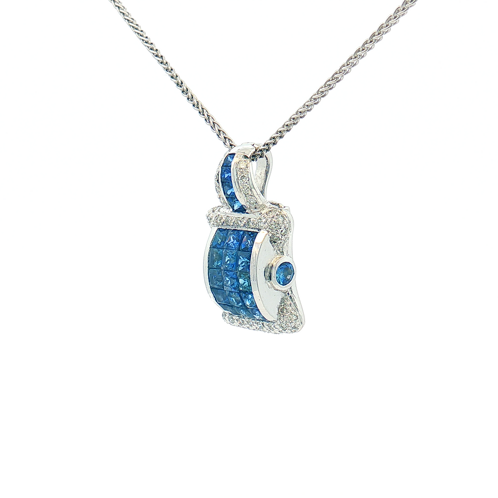 Thumbnail: 18K White Gold Sapphire & Diamond Pendant Necklace