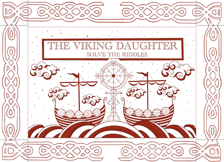 Dieline of packaging's front : The viking daughter solve the riddles