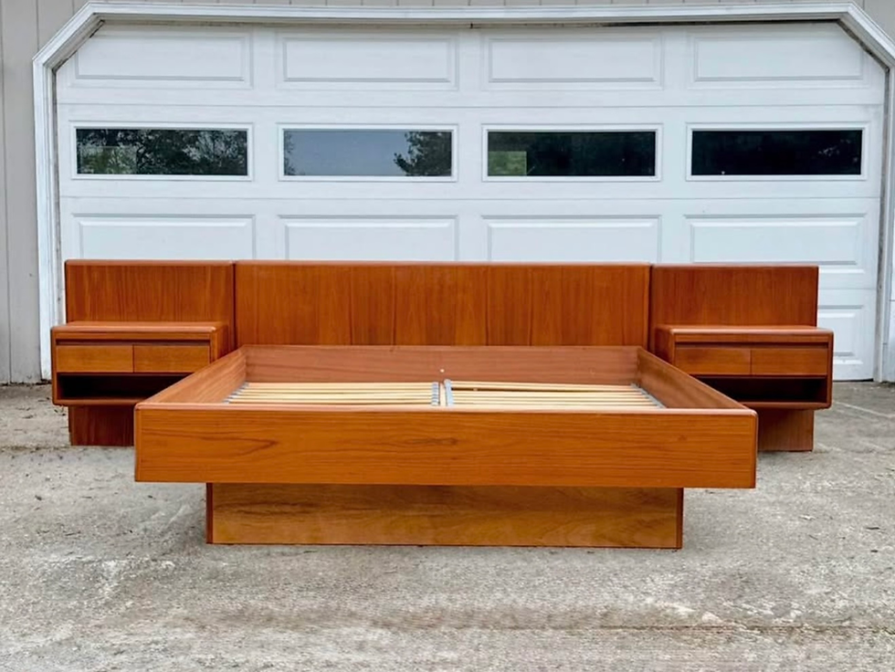 Thumbnail: Danish Teak Mid Century Modern Platform Bed With Nightstands