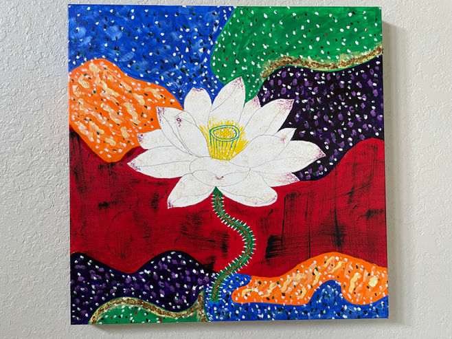 "Lotus Kaleidoscope 2" - July 2021 - Acrylic on canvas 24 x 24 - Naples, FL copyright 2021