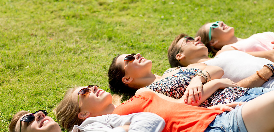 Les amis de détente sur l'herbe