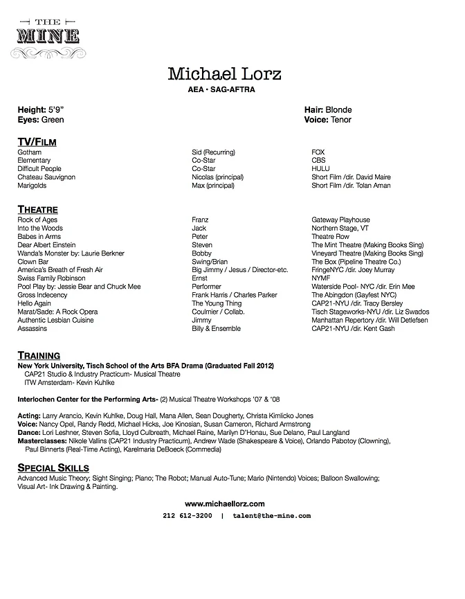 michael lorz actor new york city rÉsumÉ