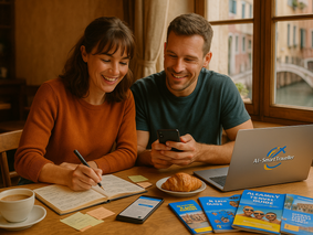 Couple planning holidays using the Best Ai Travel Planning guide by AI Smart Traveller