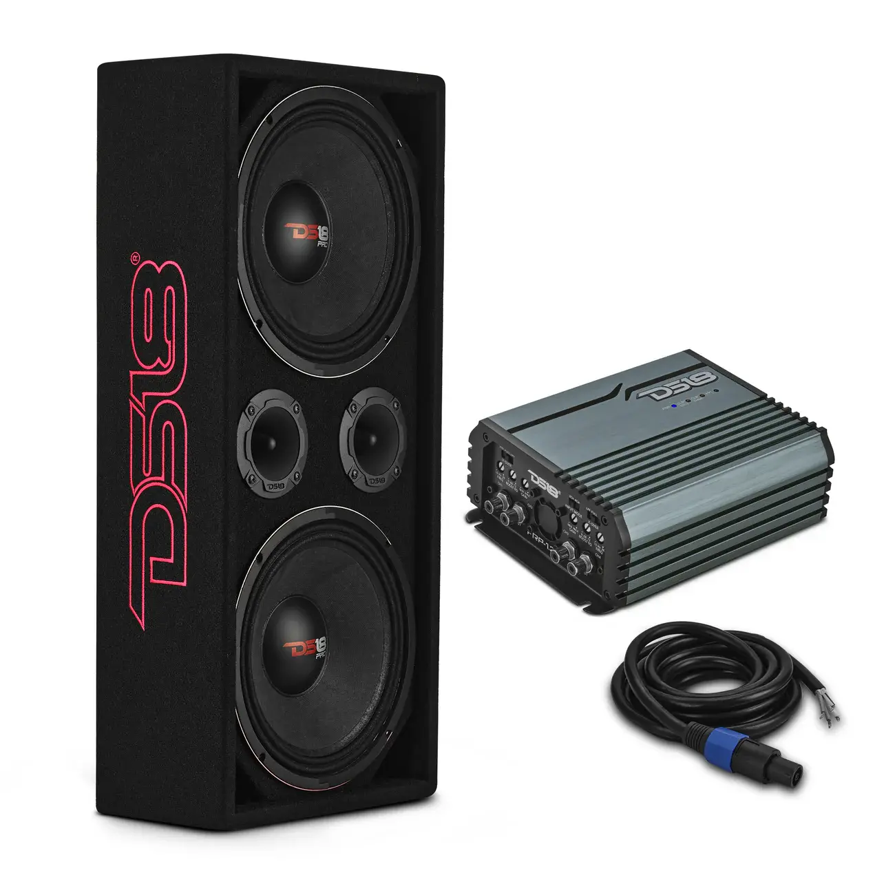 LOADED VOCETEO ENCLOSURE W DUAL 8/10" MIDS, DUAL 3.78" TWEETERS, AMP & SPEAKON