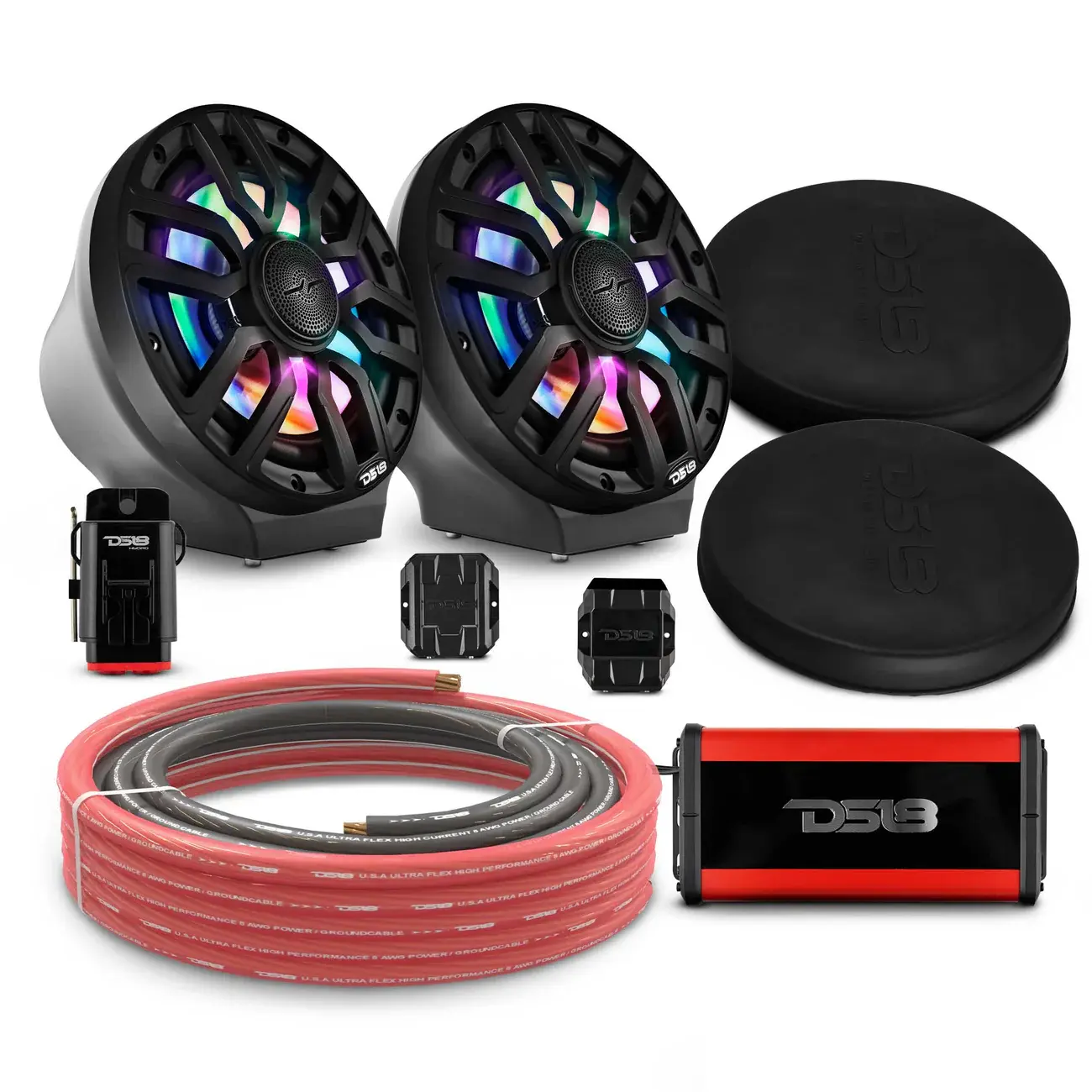 BK PL GRL 8" LOADED FLT MNT SPKR PODS W/ AMP, INSTALL KIT & DIGITAL LED LIGHTS