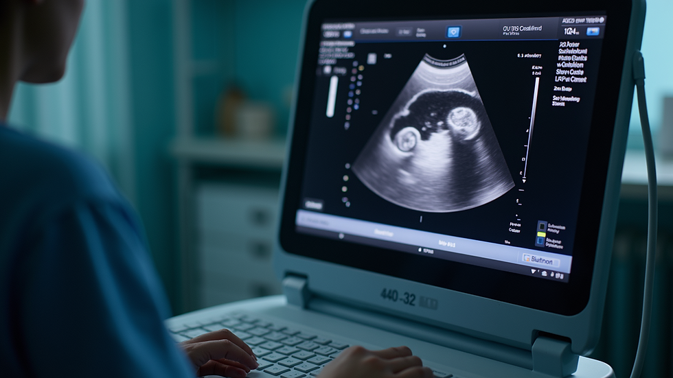 Close-up view of 4d ultrasound machine screen showing baby’s face