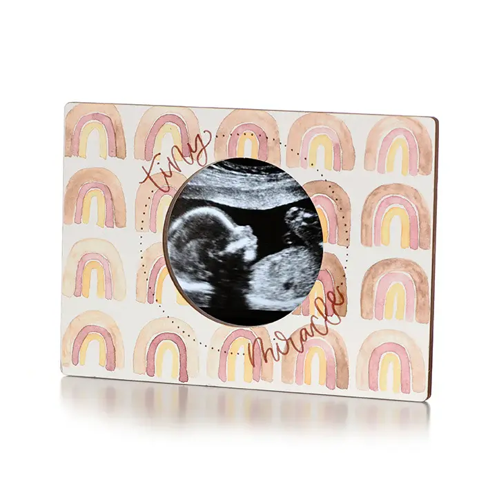 Orange and White Picture Grame That Says Tiny Miracle With a 2D Ultrasound Picture